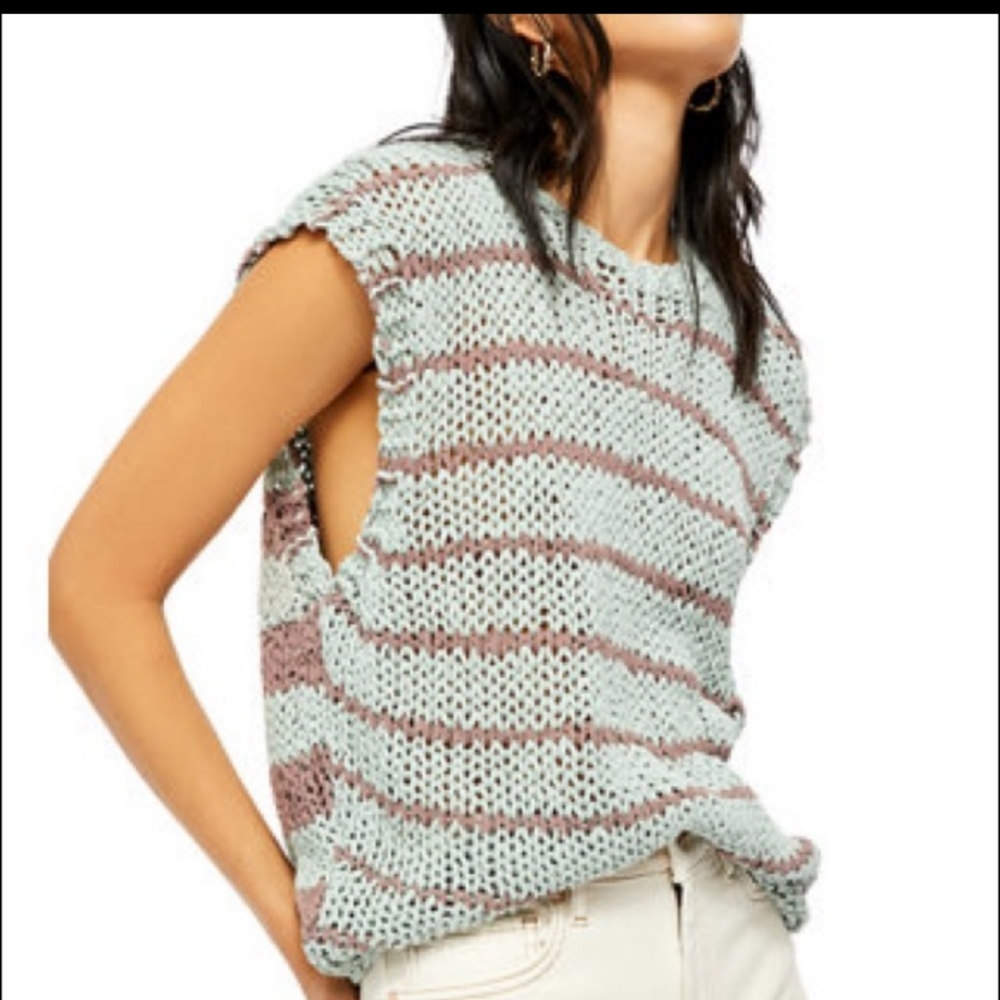 Free People Wave After Wave Shallow Sea Combo Knit Sweater